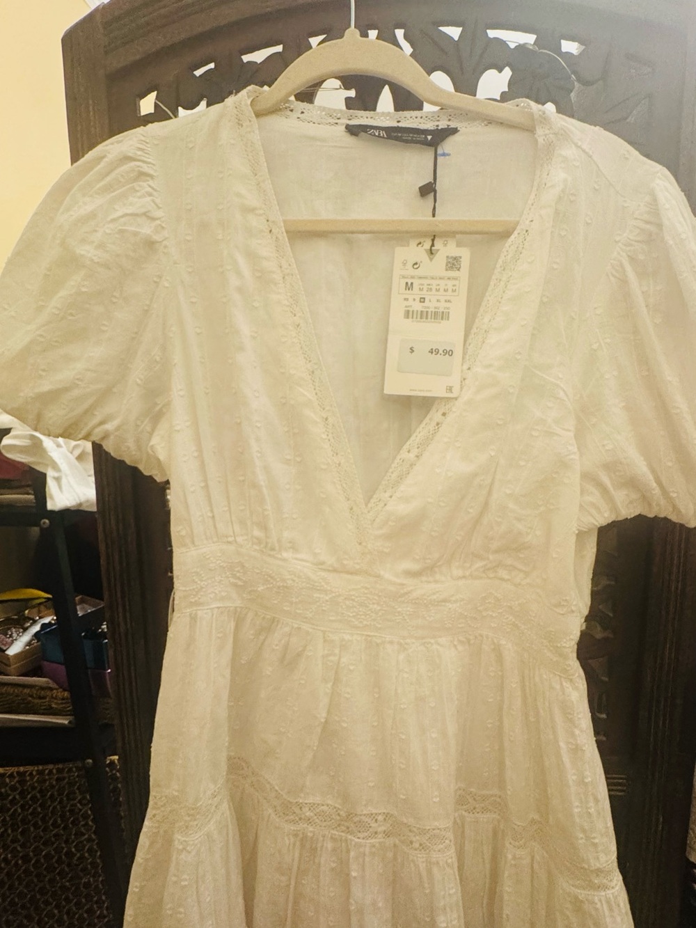 Zara White Eyelet Tiered Maxi Dress